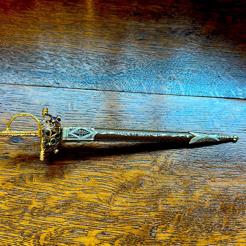Vintage Antique Toledo Spain Desk Sword Rapier Dagger Knife Letter Opener Sheath